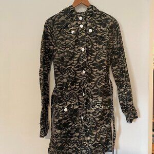 Vintage Raincoat -Black and Beige Faux Lace Pattern